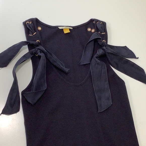 Anthropologie Leifsdottir tied ribbons thru eyelets navy tank top size Small EUC - Picture 3 of 12